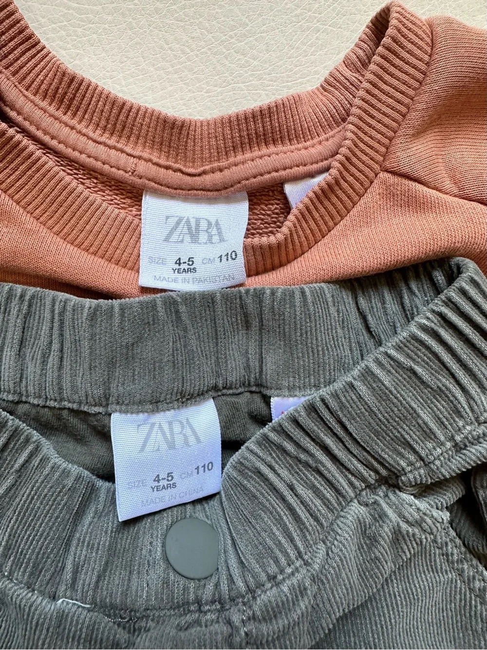 4/5 Zara Salmon Orange Crewneck & Green Gray Corduroy Pants
